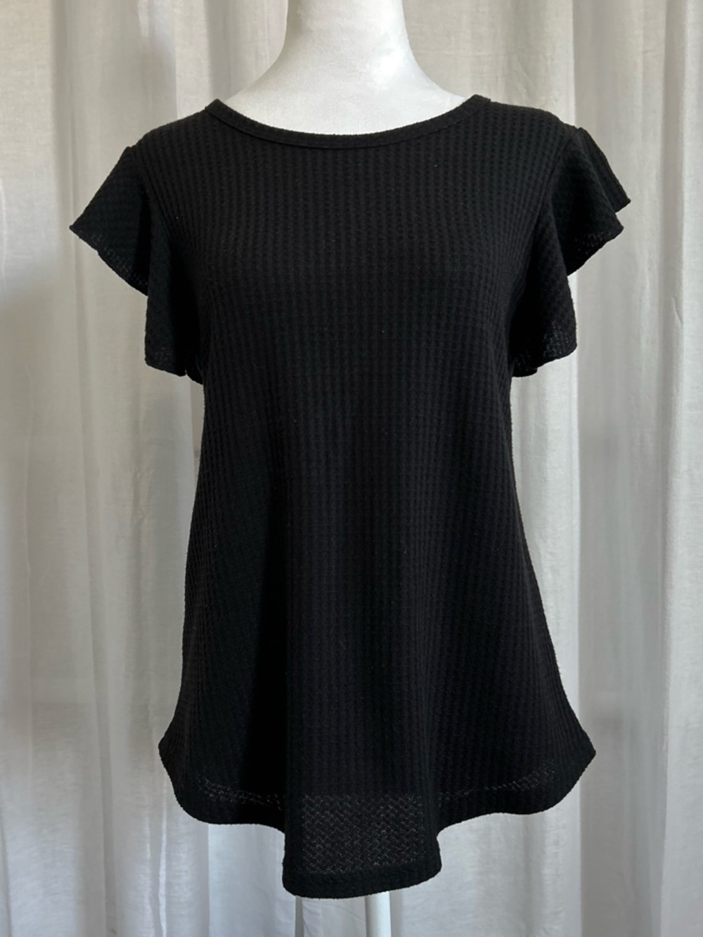 Classic Black Ribbed Flutter Sleeve Tee